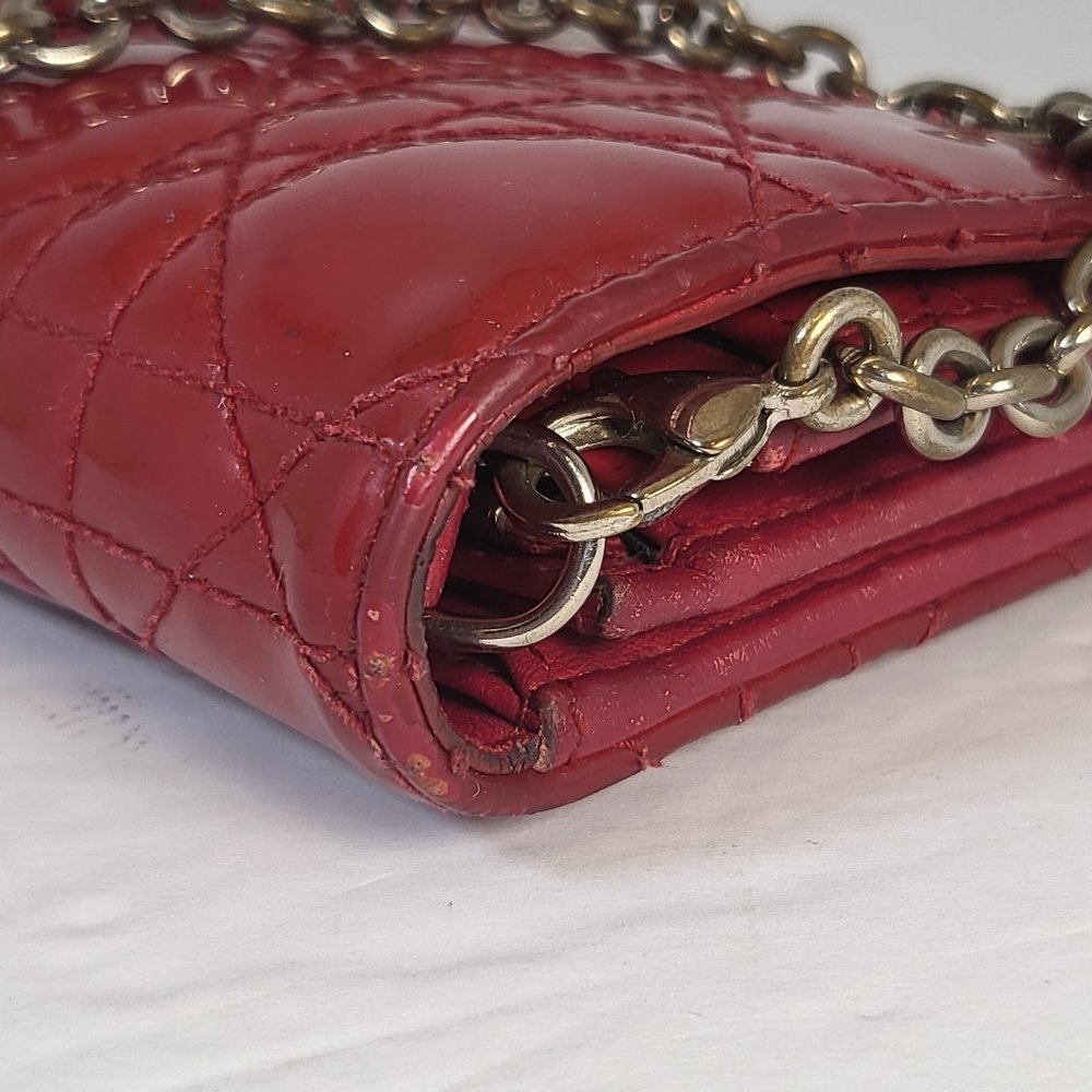Authenticated DIOR Red Cannage Patent Leather New Lock Wallet on Chain - Picture 8 of 16